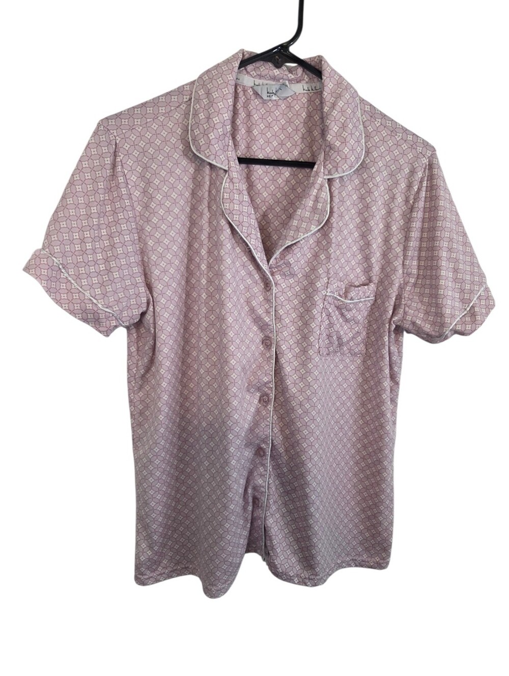 Nicole Miller New York Pink White Button Down Short Sleeve Size Medium Pre-Owned